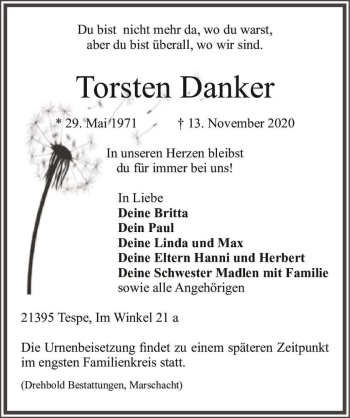 Traueranzeige von Torsten Danker  von Magdeburger Volksstimme