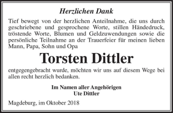 Traueranzeige von Torsten Dittler  von Magdeburger Volksstimme
