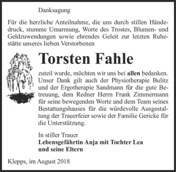 Traueranzeige von Torsten Fahle  von Magdeburger Volksstimme