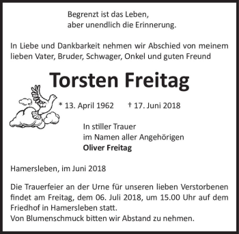 Traueranzeige von Torsten Freitag  von Magdeburger Volksstimme