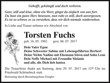 Traueranzeige von Torsten Fuchs  von Magdeburger Volksstimme