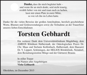 Traueranzeige von Torsten Gebhardt  von Magdeburger Volksstimme