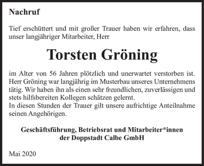  Traueranzeige für Torsten Gröning  vom 09.05.2020 aus Magdeburger Volksstimme