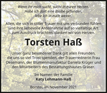 Traueranzeige von Torsten Haß  von Magdeburger Volksstimme