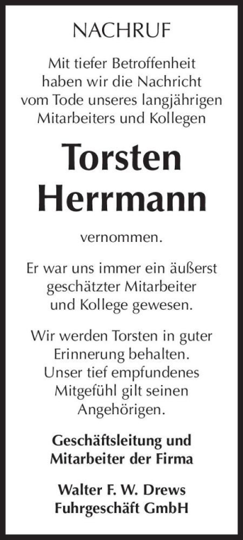 Traueranzeige von Torsten Herrmann von Magdeburger Volksstimme