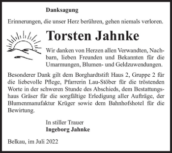 Traueranzeige von Torsten Jahnke  von Magdeburger Volksstimme