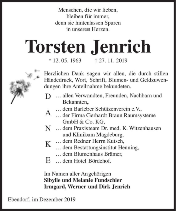 Traueranzeige von Torsten Jenrich  von Magdeburger Volksstimme
