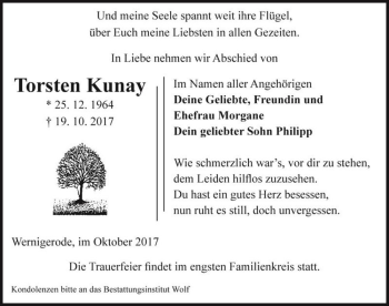 Traueranzeige von Torsten Kunay  von Magdeburger Volksstimme