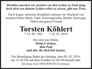 Traueranzeige von Torsten Köhlert  von Magdeburger Volksstimme