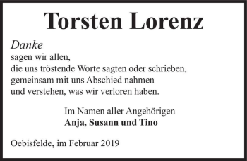 Traueranzeige von Torsten Lorenz  von Magdeburger Volksstimme