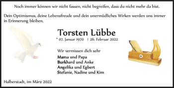 Traueranzeige von Torsten Lübbe  von Magdeburger Volksstimme