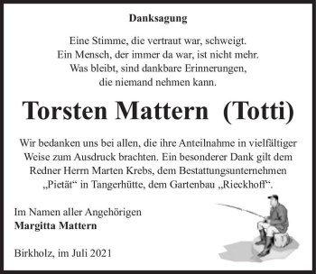 Traueranzeige von Torsten Mattern (Totti)  von Magdeburger Volksstimme