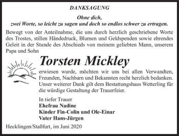 Traueranzeige von Torsten Mickley  von Magdeburger Volksstimme