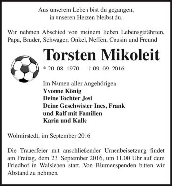 Traueranzeige von Torsten Mikoleit  von Magdeburger Volksstimme