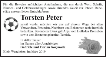 Traueranzeige von Torsten Peter  von Magdeburger Volksstimme