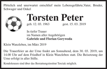Traueranzeige von Torsten Peter  von Magdeburger Volksstimme