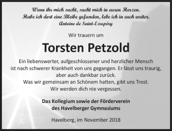 Traueranzeige von Torsten Petzold  von Magdeburger Volksstimme