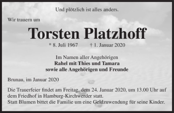 Traueranzeige von Torsten Platzhoff  von Magdeburger Volksstimme