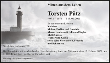 Traueranzeige von Torsten Pätz  von Magdeburger Volksstimme
