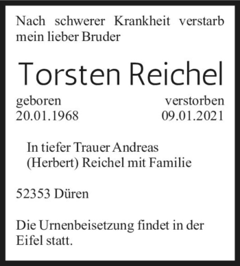 Traueranzeige von Torsten Reichel  von Magdeburger Volksstimme