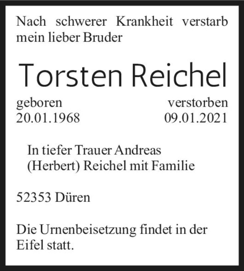  Traueranzeige für Torsten Reichel  vom 23.01.2021 aus Magdeburger Volksstimme