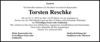 Traueranzeige von Torsten Reschke  von Magdeburger Volksstimme