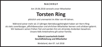 Traueranzeige von Torsten Ring  von Magdeburger Volksstimme