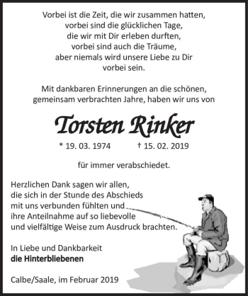 Traueranzeige von Torsten Rinker  von Magdeburger Volksstimme