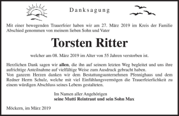 Traueranzeige von Torsten Ritter  von Magdeburger Volksstimme