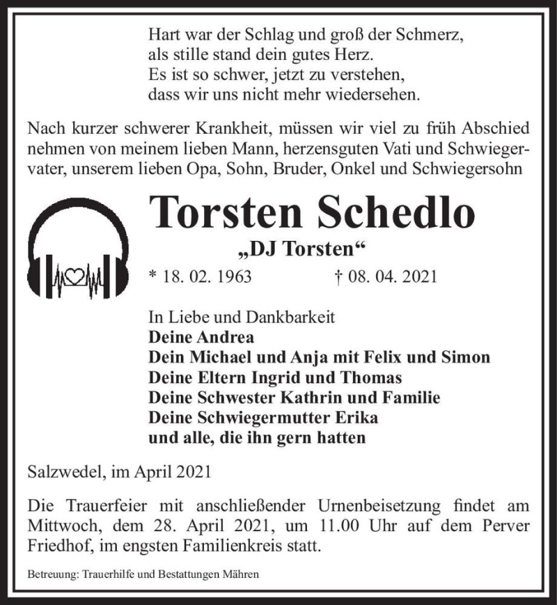  Traueranzeige für Torsten Schedlo 