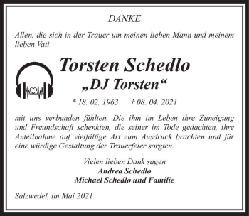 Traueranzeige von Torsten Schedlo 