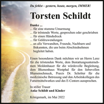 Traueranzeige von Torsten Schildt  von Magdeburger Volksstimme
