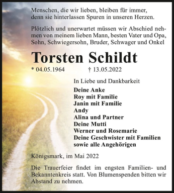 Traueranzeige von Torsten Schildt  von Magdeburger Volksstimme