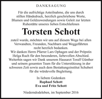 Traueranzeige von Torsten Schott  von Magdeburger Volksstimme