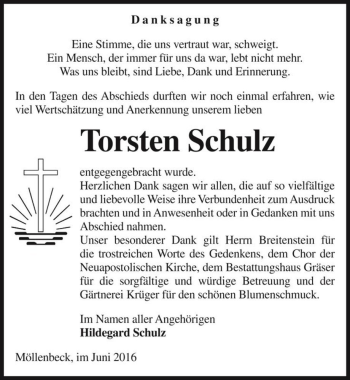 Traueranzeige von Torsten Schulz  von Magdeburger Volksstimme