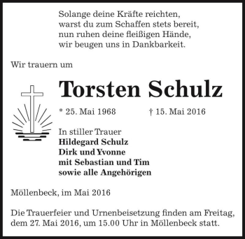 Traueranzeige von Torsten Schulz  von Magdeburger Volksstimme
