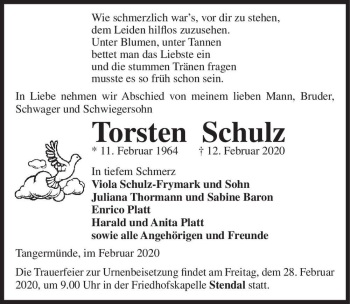 Traueranzeige von Torsten Schulz  von Magdeburger Volksstimme