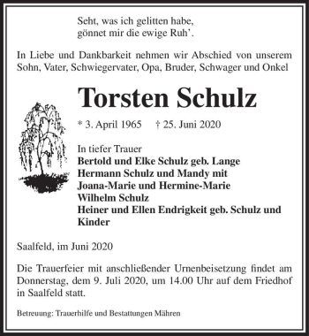 Traueranzeige von Torsten Schulz  von Magdeburger Volksstimme