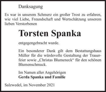 Traueranzeige von Torsten Spanka  von Magdeburger Volksstimme