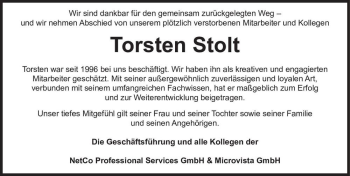 Traueranzeige von Torsten Stolt  von Magdeburger Volksstimme