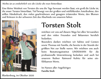 Traueranzeige von Torsten Stolt  von Magdeburger Volksstimme