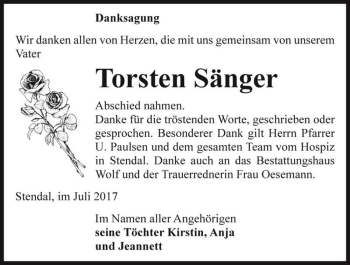 Traueranzeige von Torsten Sänger  von Magdeburger Volksstimme