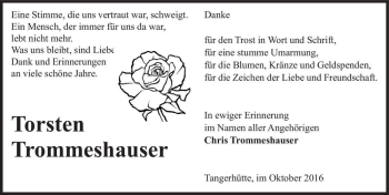 Traueranzeige von Torsten Trommeshauser  von Magdeburger Volksstimme