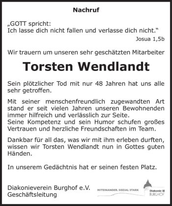 Traueranzeige von Torsten Wendlandt  von Magdeburger Volksstimme