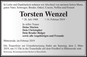 Traueranzeige von Torsten Wenzel  von Magdeburger Volksstimme