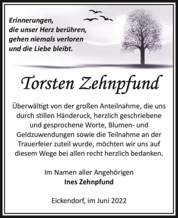 Traueranzeige von Torsten Zehnpfund  von Magdeburger Volksstimme