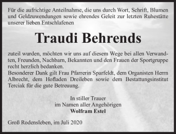 Traueranzeige von Traudi Behrends  von Magdeburger Volksstimme