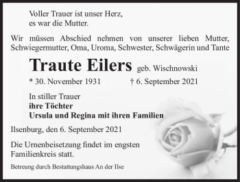 Traueranzeige von Traute Eilers (geb. Wischnowski)  von Magdeburger Volksstimme