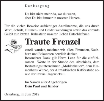 Traueranzeige von Traute Frenzel  von Magdeburger Volksstimme