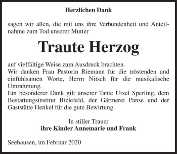 Traueranzeige von Traute Herzog  von Magdeburger Volksstimme